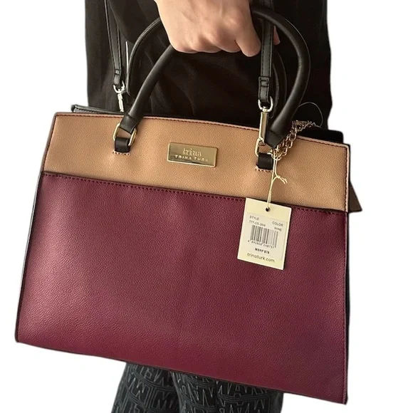 NWT Trina Turk - Wine/Tan; Double Handle/Cross Body Purse with Card Holder - Picture 10 of 10